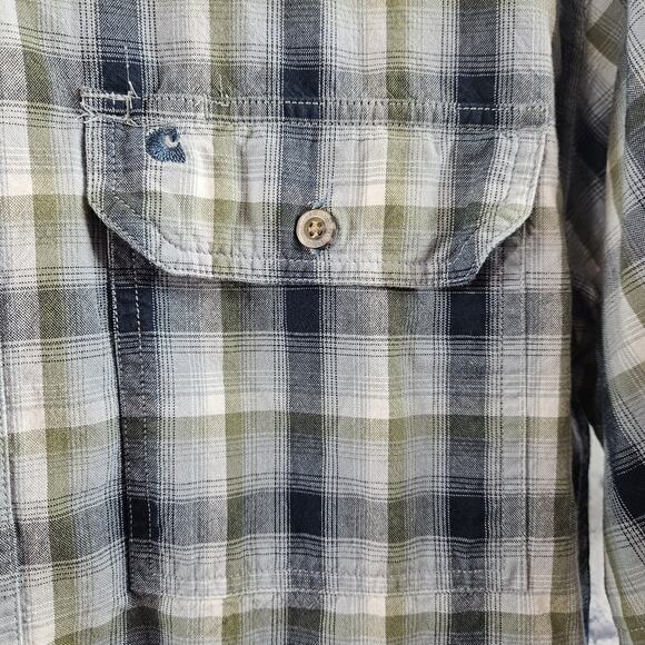Carhartt Short Sleeve Mens Shirt Medium Button Down Blue Plaid - Picture 2 of 4